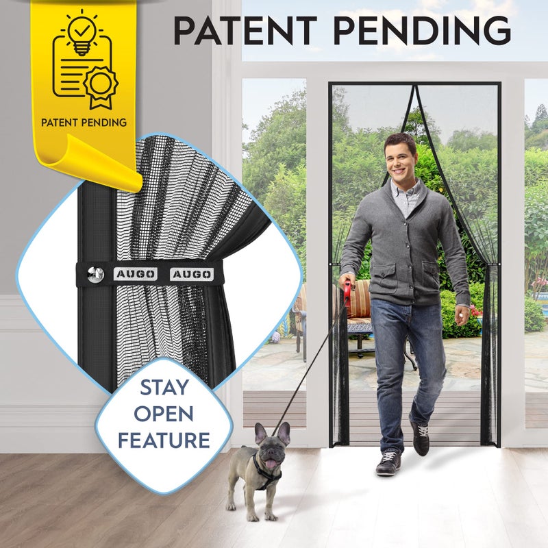 AUGO Magnetic Fiberglass Screen Door - Self Sealing  Heavy Duty  Hands Free Mesh Partition Keeps Bugs Out - Door Screen Magnetic Closure - Patent Pending Keep Open Feature - 34 Inch x 81 Inch - Image 2
